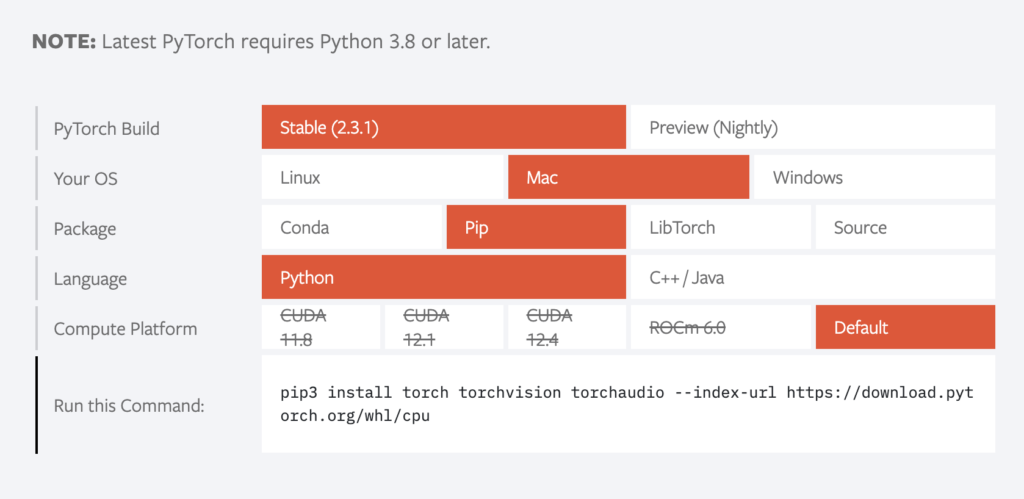 Instalação PyTorch